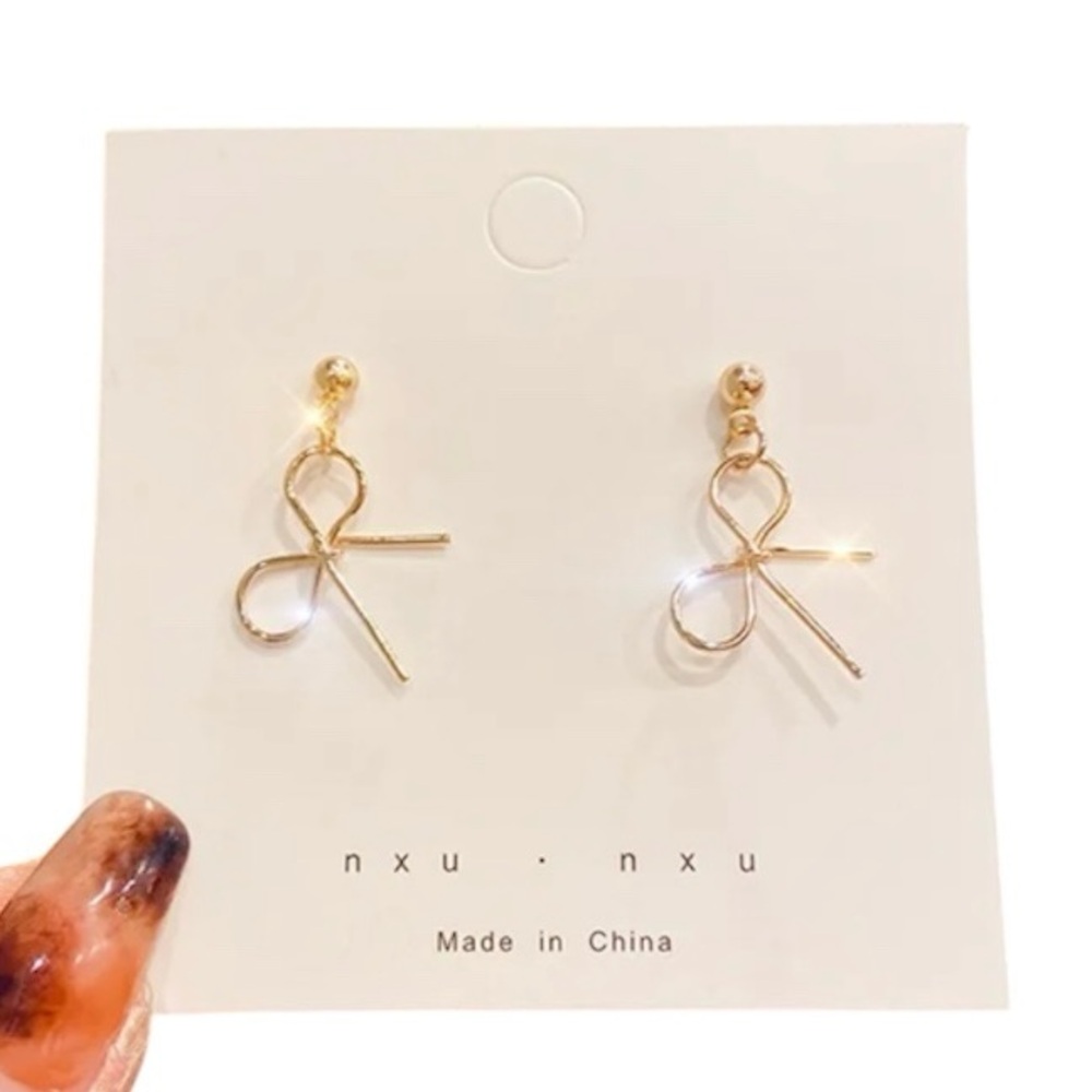 Stainless Steel Gold Bow Dangle Earrings